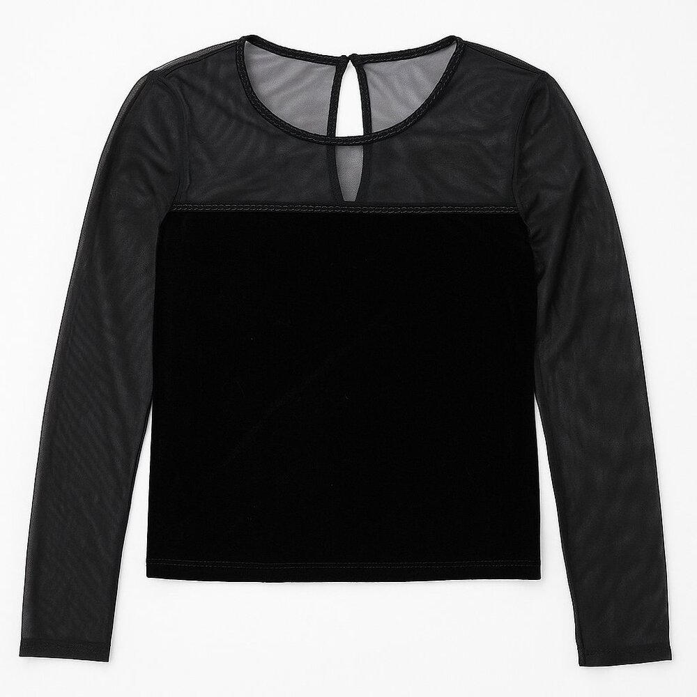 Vintage Evening Shear Black women's Velvet top with Beading; Size 10, Like new